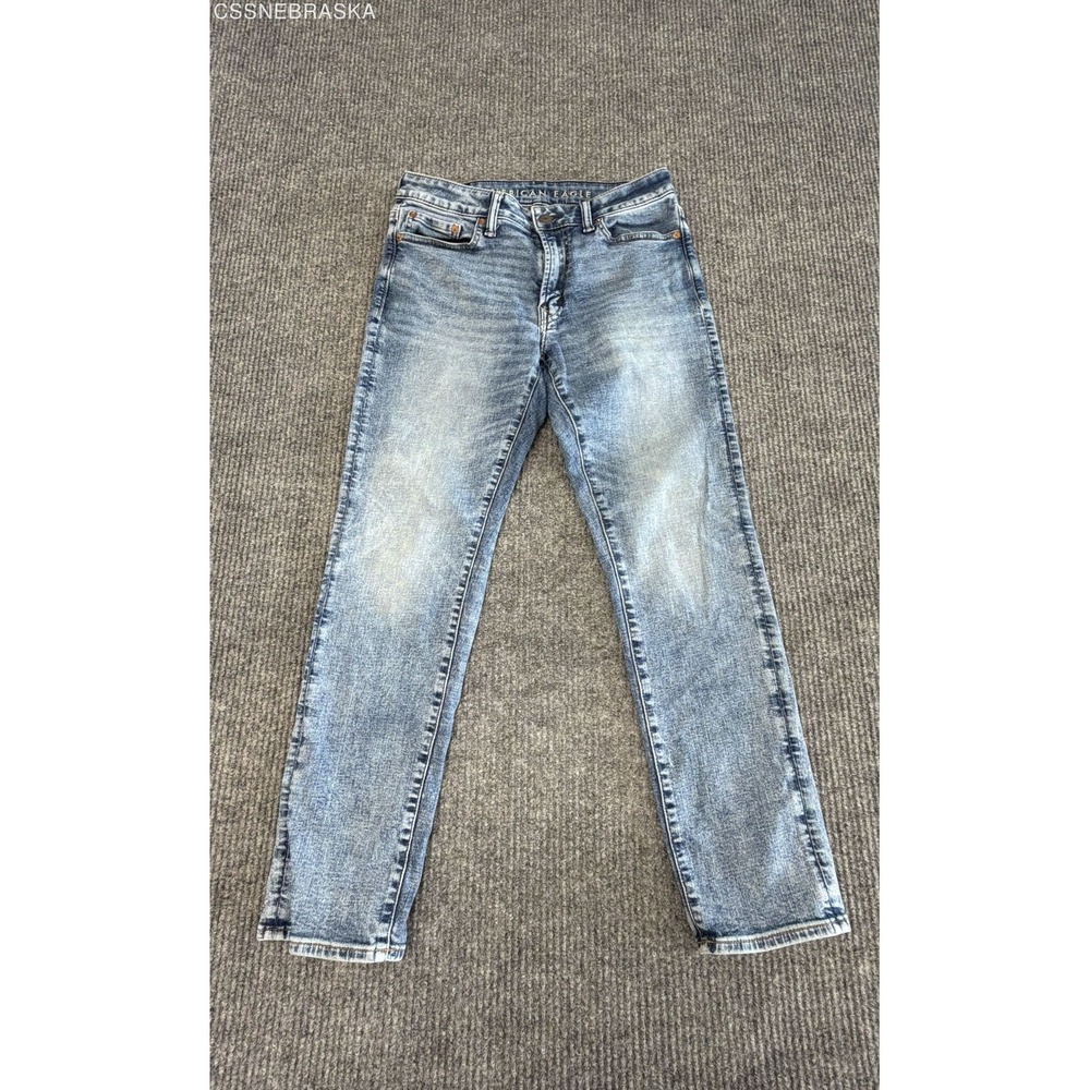 American Eagle Men's Slim Airflex+ Jeans Light Wash Distressed Blue Sz 30x30